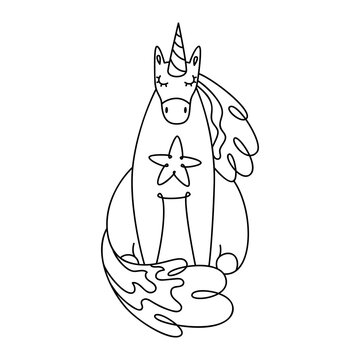 recommend clip art: Unicorn cute line art black illustration isolated on white. Baby shower decor clipart. Vector