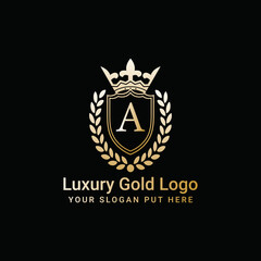 Crown logo vector, Monogram logo gold