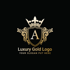Crown logo vector, Luxury gold logo, Letter A icon