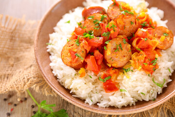 creole dish- rougail saucisse and rice