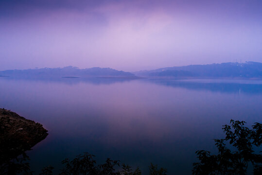 Fog settles at Twilight on Umiam Lake, Meghalaya.