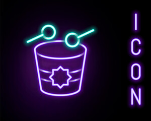 Glowing neon line Ramadan drum icon isolated on black background. Colorful outline concept. Vector