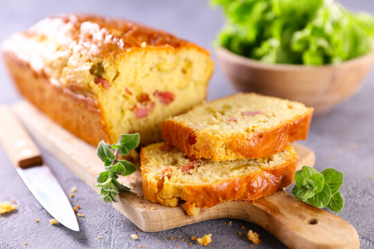 savory loaf cake- cae with ham, olive and cheese