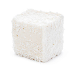 White Turkish delight with coconut shavings isolated on white