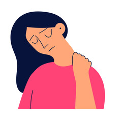 Female feeling pain in her neck. Vector illustration on white background.