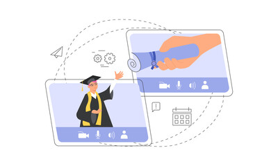 Happy graduate man gets graduation academic diploma