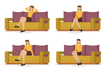 Set of full length casual woman in various sitting positions