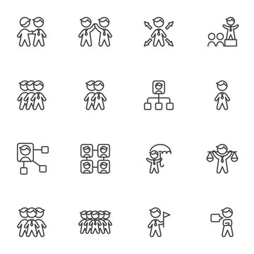 Business people line icons set