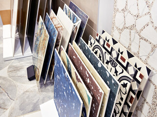 Colored pattern porcelain stoneware tiles in store