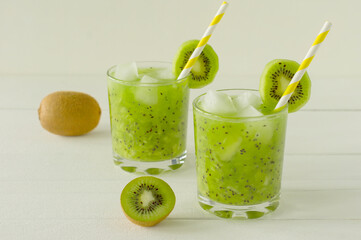 Healthy eating - green vitamin smothie with kiwi vegetables. Detox healthy drink for energhy