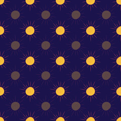 Sun vector seamless pattern design on dark blue background