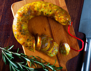 Butifarra - spanish pork sausage with added eggs. High quality photo