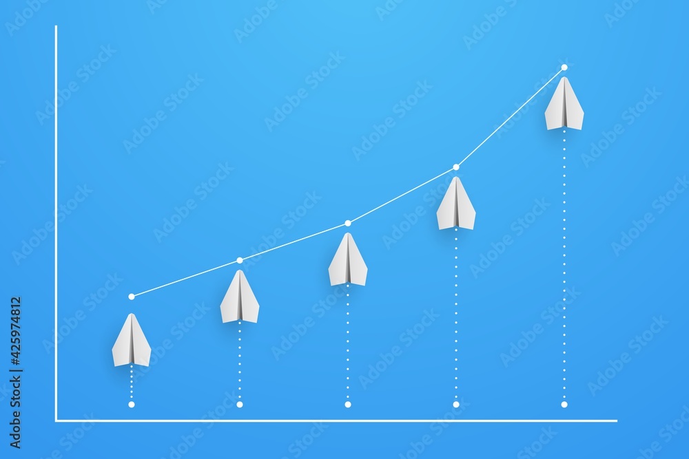 Poster graph and diagram from planes with increase growth. finance and business concept. vector