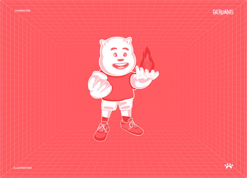 Standup With Fireball Bear Character Illustration