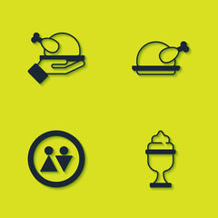 Set Roasted turkey or chicken, Ice cream in bowl, Toilet and icon. Vector