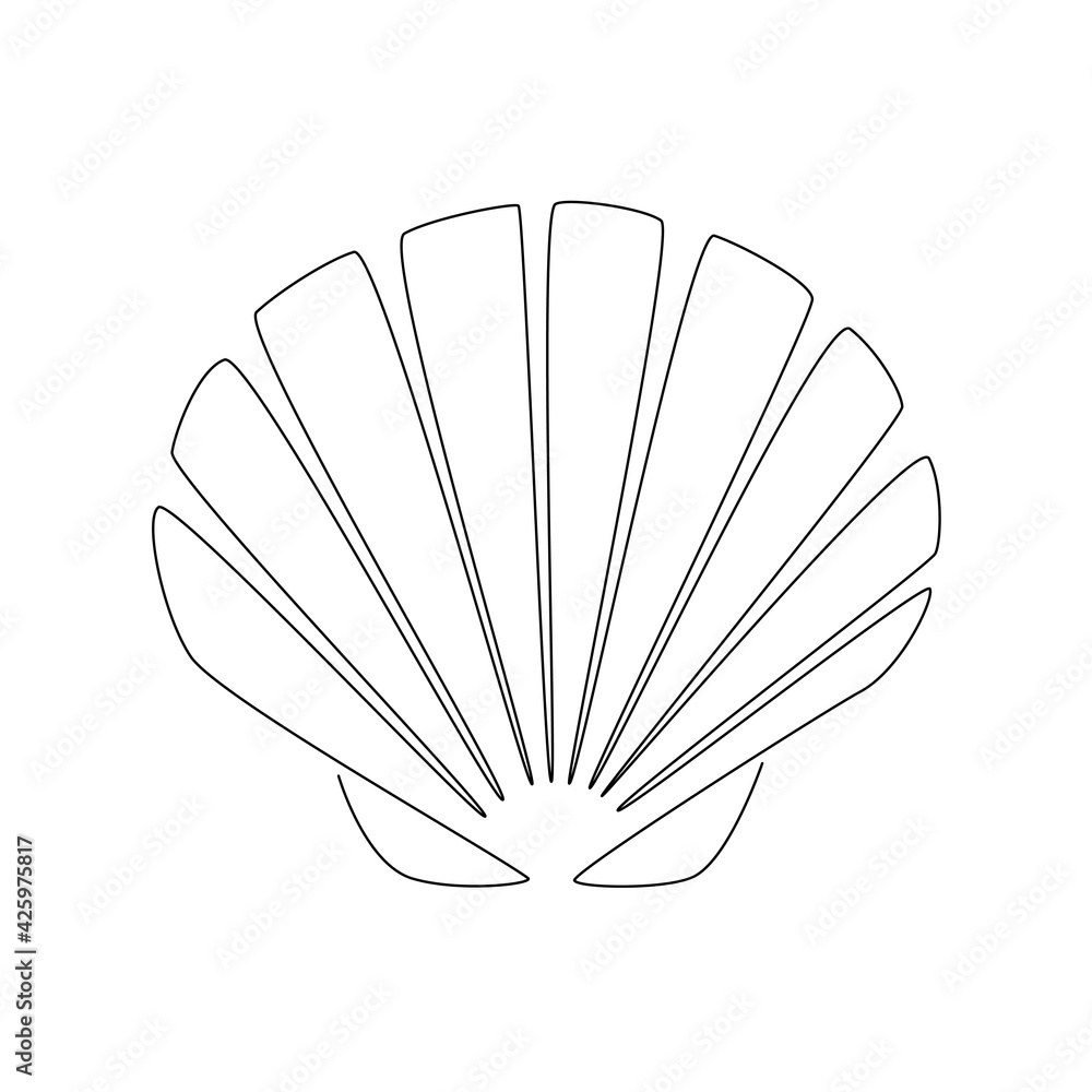 Poster seashell scallop. continuous one line drawing of an oyster mollusk. modern minimalist badge icon or 