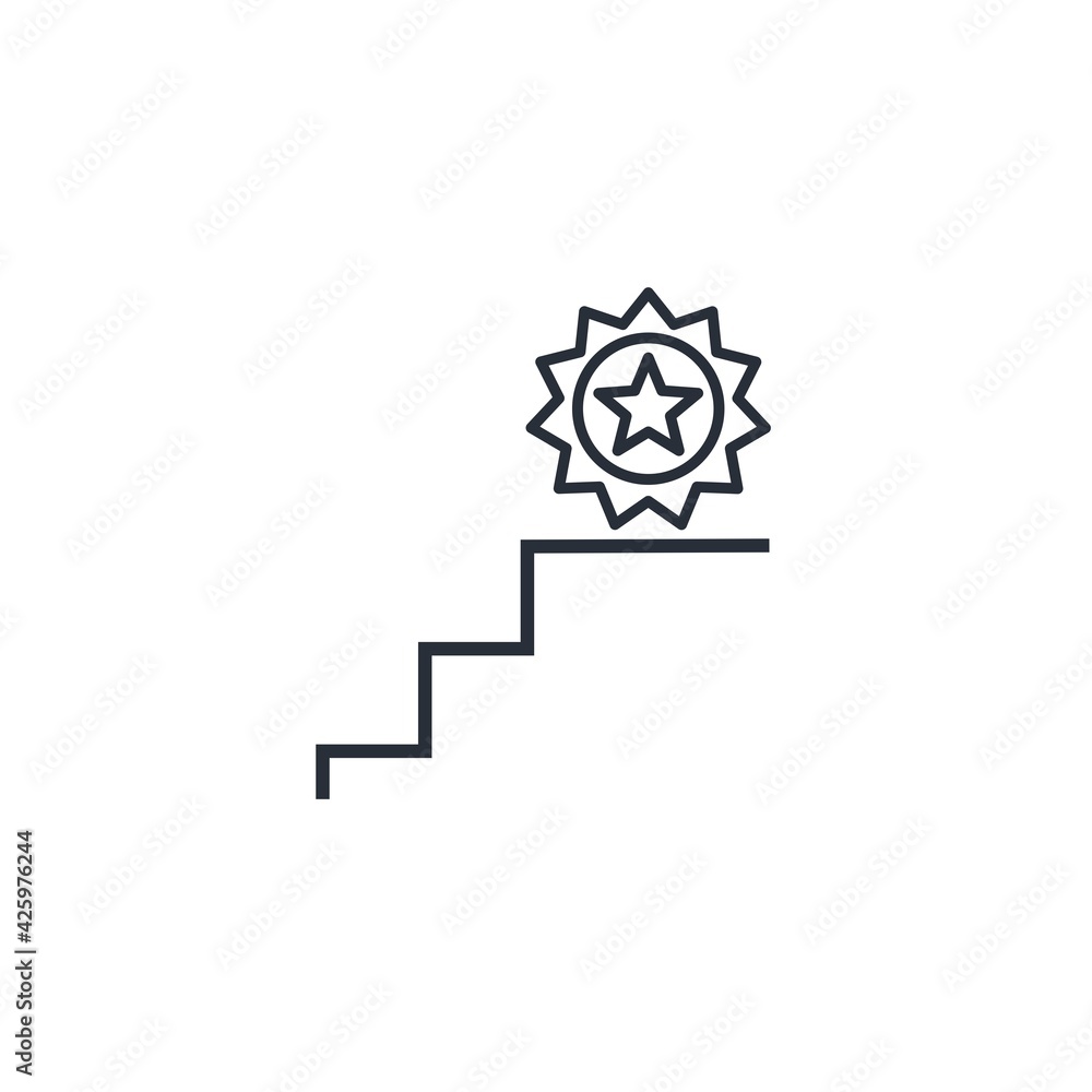 Poster ladder and medal. the path to the reward. vector linear icon isolated on white background.