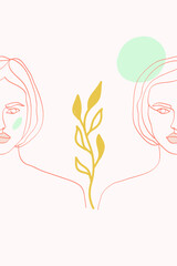 Nude Girl Outline Vector Background. Lady Sketch Print. White and Pink Contour Continuous Design. Women Style Template.