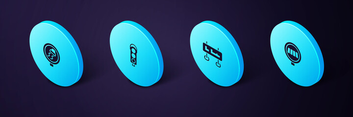 Set Isometric Pedestrian crosswalk, Road traffic sign, Traffic light and Slippery road icon. Vector