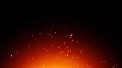 Perfect fire particles embers sparks on isolated black background . Texture overlays. Explosion burn effect. Stock illustration.