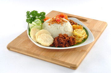 Nasi uduk is an Indonesian Betawi, isolated white background