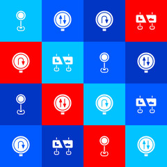 Set Road traffic sign, warning two way, Turn back road and icon. Vector