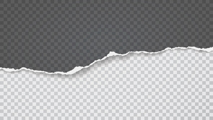 Torn, ripped dark grey paper strip with soft shadow is on squared background for text. Vector illustration