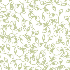 vector seamless pattern twigs with leaves and curls. charcoal pencil drawing contour silhouettes of leaves