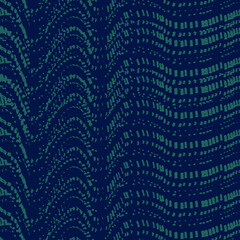 Abstract wallpaper vector seamless pattern horizontal waves from small dots squares of green color on a blue background