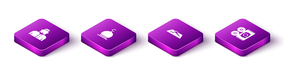 Set Isometric Muslim man, Mosque, prays and Traditional carpet icon. Vector