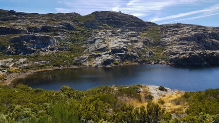Panoramic view from the peak of the Serra da Estrela mountains and natural park in the Guarda district