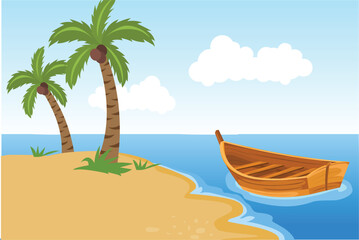 Wooden boat in beach clipart