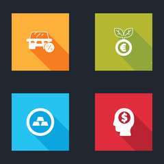 Set Car leasing percent, Euro plant, Gold bars and Business man planning mind icon. Vector