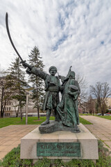 Belgrade, Serbia - March 28, 2021: Monument of Milos Obrenovic in Belgrade. The monument is stationed in Gavrilo Princip Park, in Kneza Milosa Street. It was inaugurated on September 26, 2004.