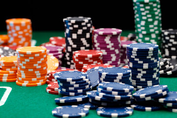 Stacks of playing chips on casino table