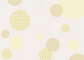 和柄の金色の円と菱青海波模様の背景イラスト