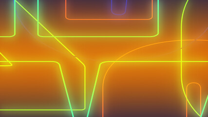 Abstract dark orange yellow and green neon light gradient background.3d render illustration.