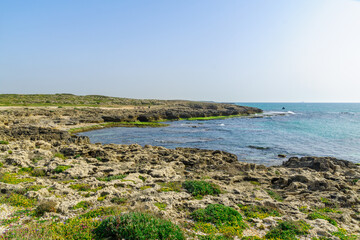 Beach, coves and sandstone cliffs in HaBonim Beach Nature Reserve