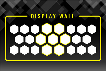 White hexagonal honeycomb product brand display advertisement billboard. Abstract black geometric business sci-fi futuristic background.
