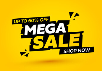 Naklejka na ściany i meble Mega sale banner. Offer sign with yellow background. Vector illustration