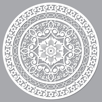 Moroccan openwork mandala vector design inspired by the boho arabic carved wood wall art patterns from Marrakesh in Morocco
