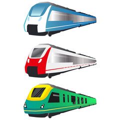 Set of modern railway trains in flat style. Transportation subway premium vector