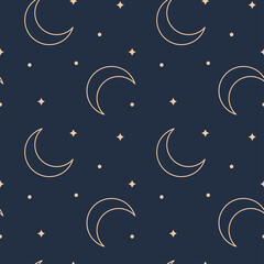 Stars and moon seamless pattern. Vector illustration.