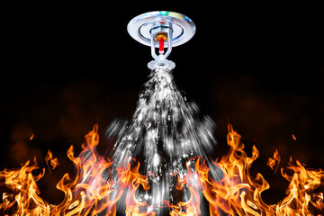 image of fire sprinkler. Fire Sprinkler spraying - obrazy, fototapety, plakaty