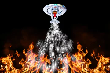 Zelfklevend Fotobehang Vuur afbeelding van sprinkler. Brandsproeier spuiten