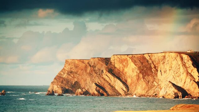 Asturias coastal view and Cape Penas high cliffs. Sea landscape in north Spain.