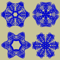 Collection of blue silhouettes of snowflakes on a beige background. Winter composition. Christmas, New Year. © maroussia44