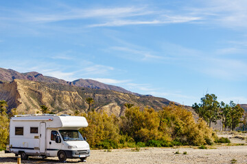Rv camper in Sierra Alhamilla mountains, Spain.
