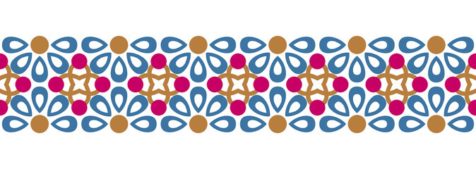 Border line seamless background. Decorative design seamless ornamental mosaic border pattern. Islamic, indian, arabic motifs. Abstract flower. Vector illustration