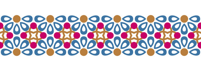 Border line seamless background. Decorative design seamless ornamental mosaic border pattern. Islamic, indian, arabic motifs. Abstract flower. Vector illustration
